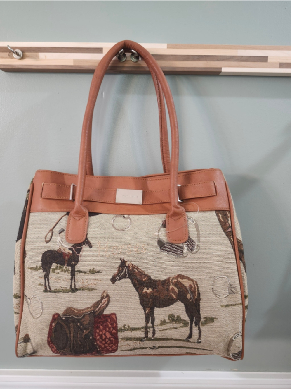 Braciano Tote Bag One Size Beige Brown Horse Print